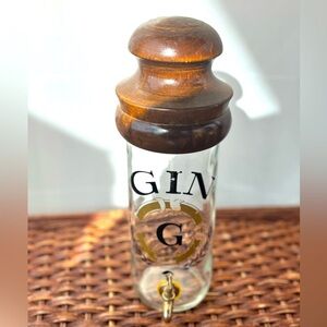 Vintage Gin Dispenser Bottle Wooden Top Glass Barware